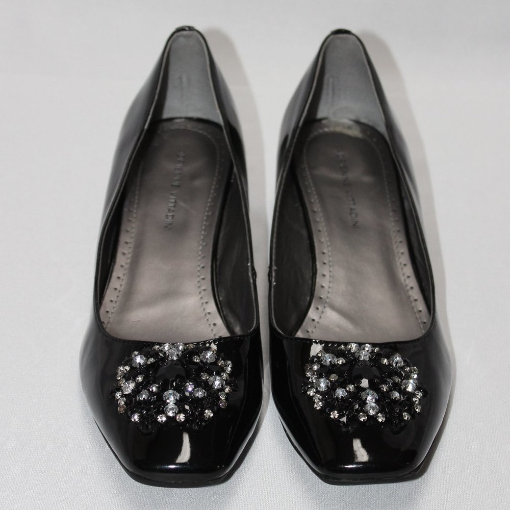 Adrienne Vittandini Black Patent Rhinestone Shoes